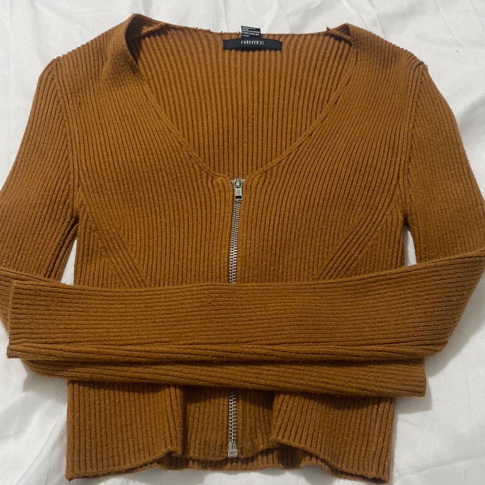 orange brown zip up long sleeve